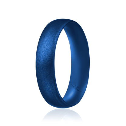 Silicone Wedding Ring - Dome Style Thin Comfort Fit - Metallic Blue
