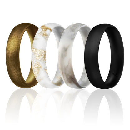 Silicone Wedding Ring - Dome Style Thin Comfort Fit Set