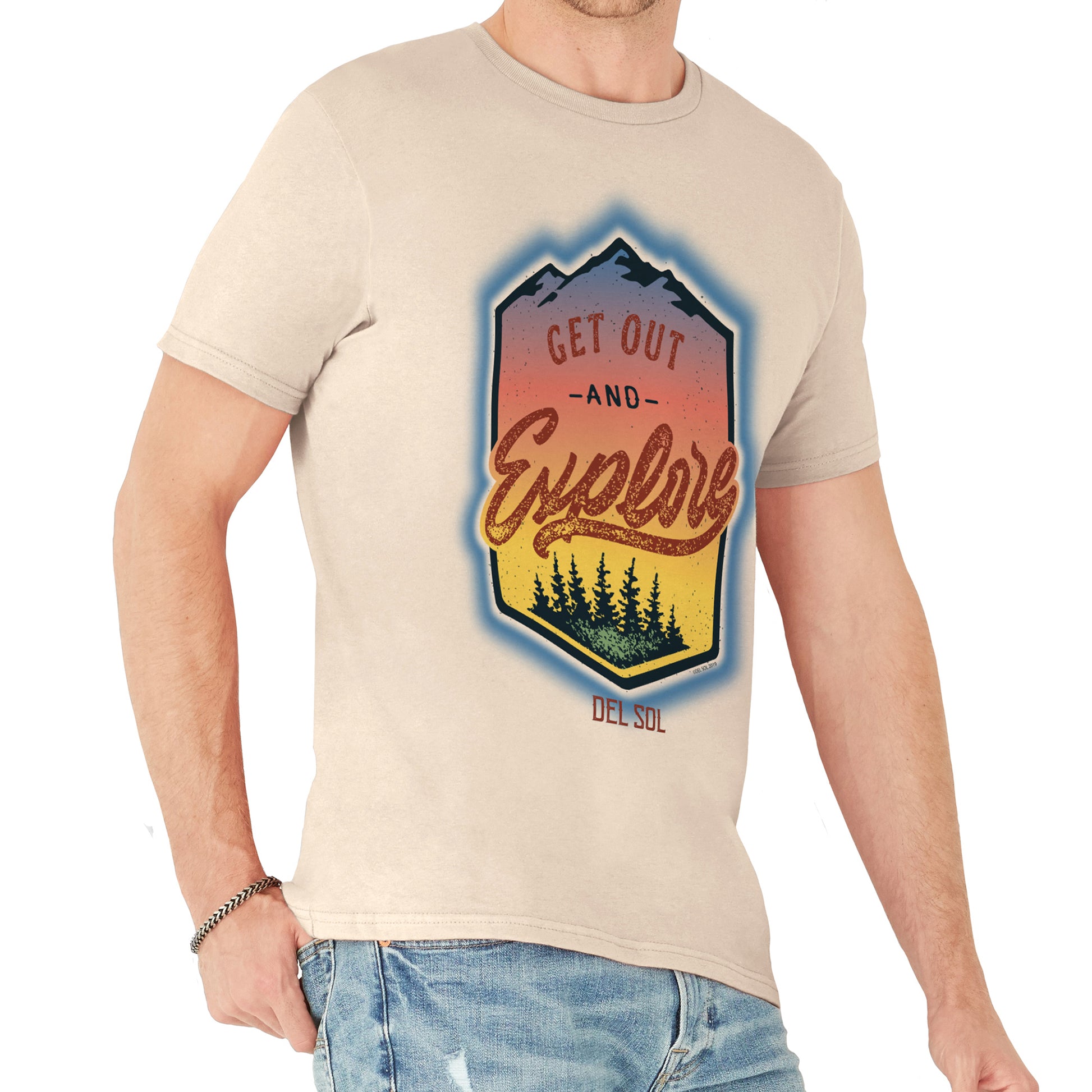 Men Crew Tee - Get Out And Explore - Beige