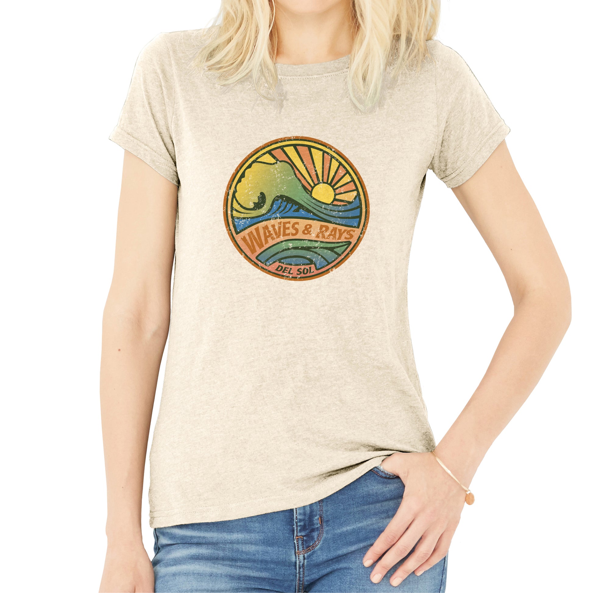 Women Crew Tee - Waves and Rays - Beige by DelSol for Women - 1Pc T-Shirt (Large)