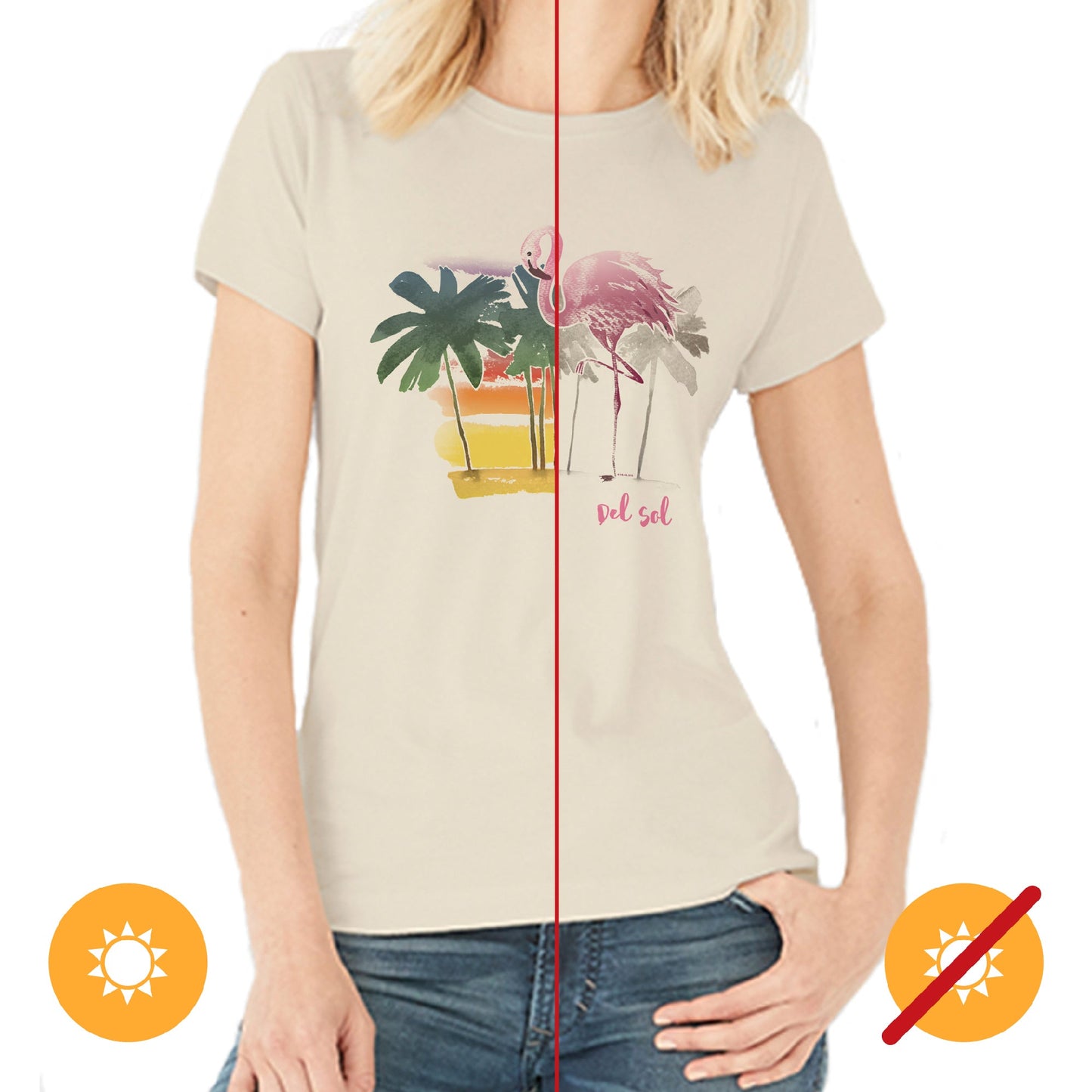 Women Crew Tee - Watercolor Flamingo - Beige