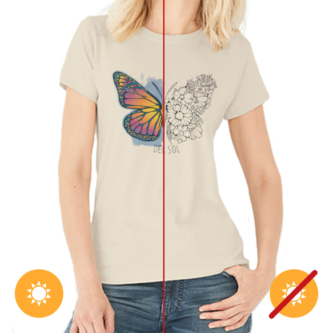 Women Crew Tee - Butterfly Floral - Beige