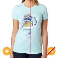 Girls Crew Tee - Watercolor Dolphins - Ice Blue