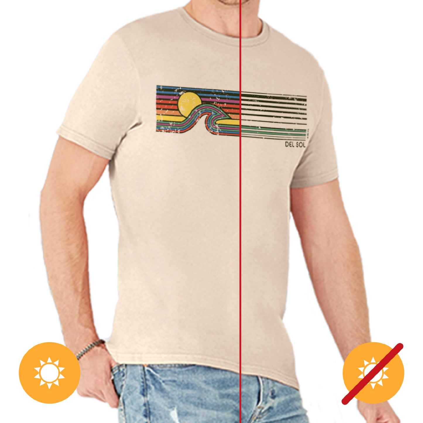 Men Crew Tee - Sunset Wave - Beige