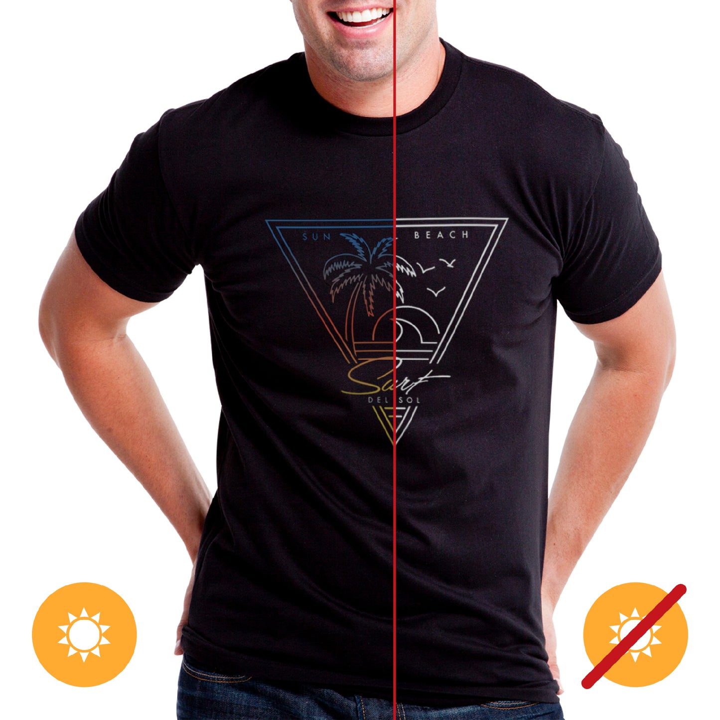 Men Crew Tee - Surf Sun Beach - Black