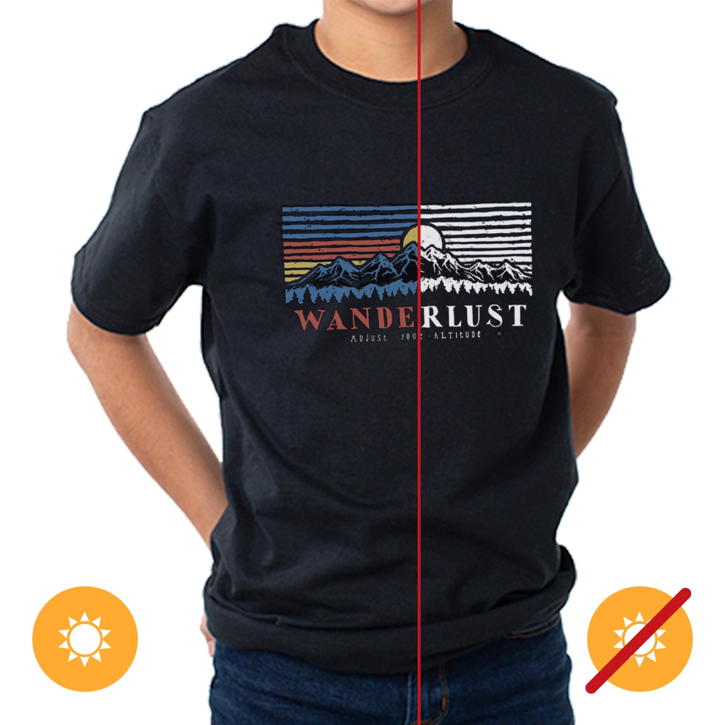 Men Crew Tee - Mountain Scene - Black