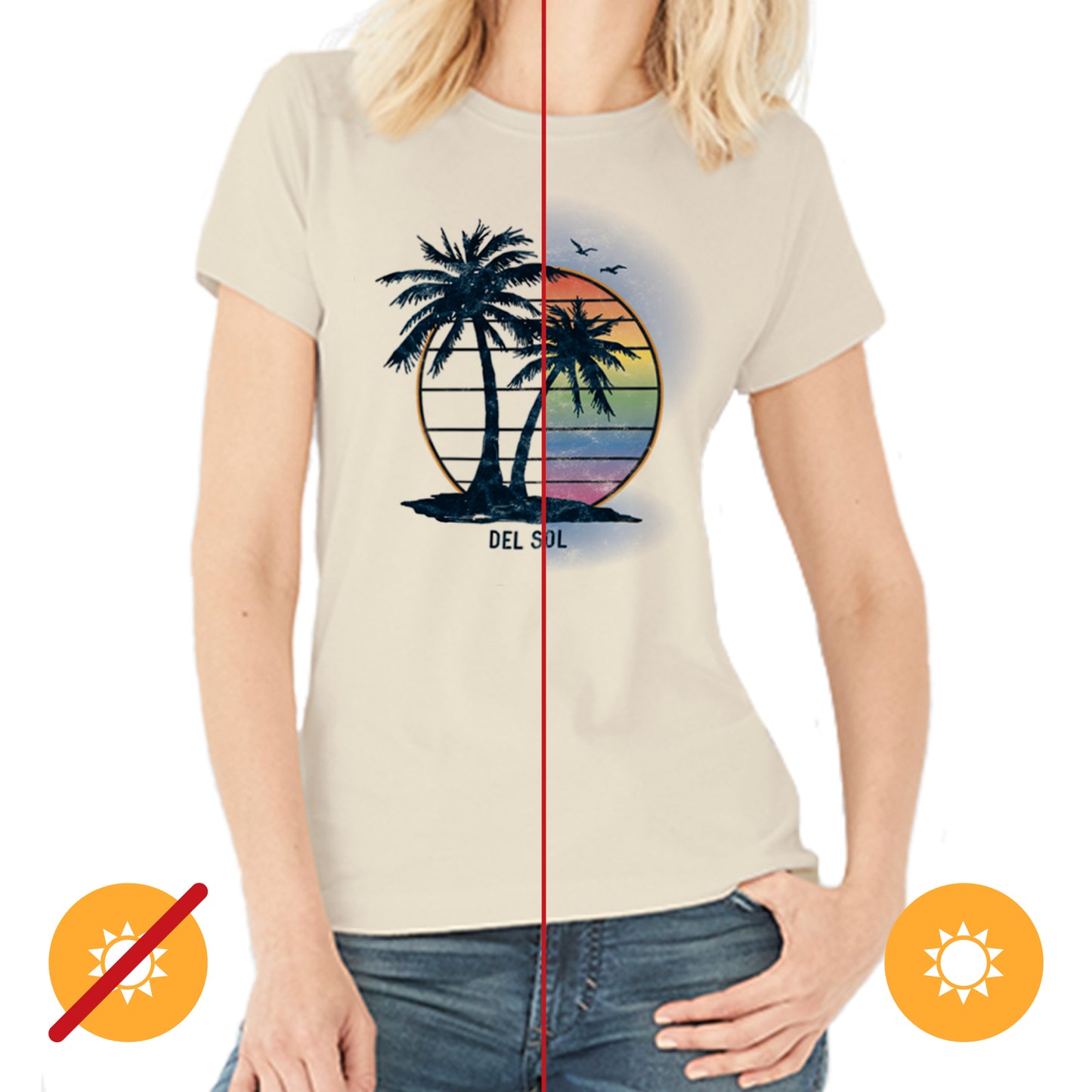 Women Crew Tee - Island Palm Sunset - Beige