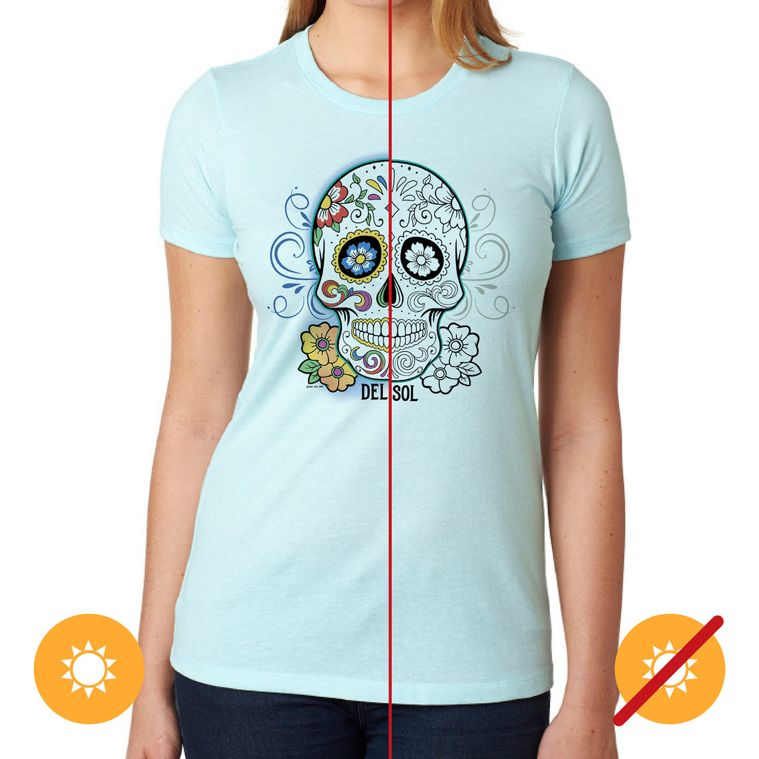 Girls Crew Tee - Day of the Dead - Ice Blue