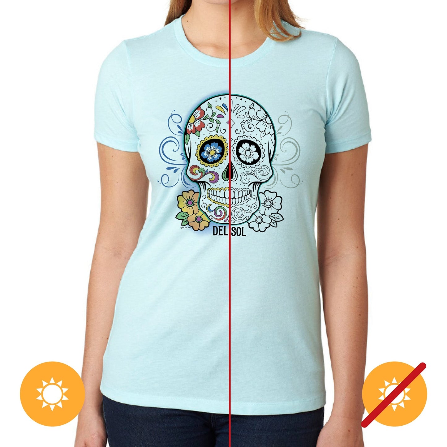 DelSol Girls Crew Tee - Day of the Dead - Ice Blue