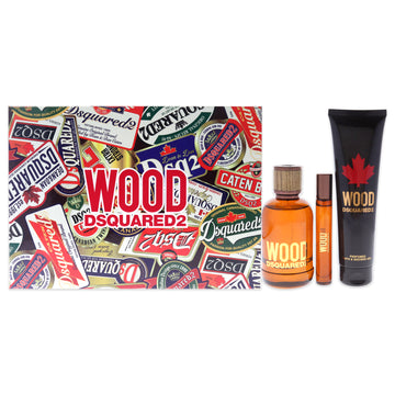 Wood by Dsquared2 for Men 3 Pc Gift Set 3.4oz EDT Spray, 0.3oz EDT Spray, 5.0oz Bath and Shower Gel