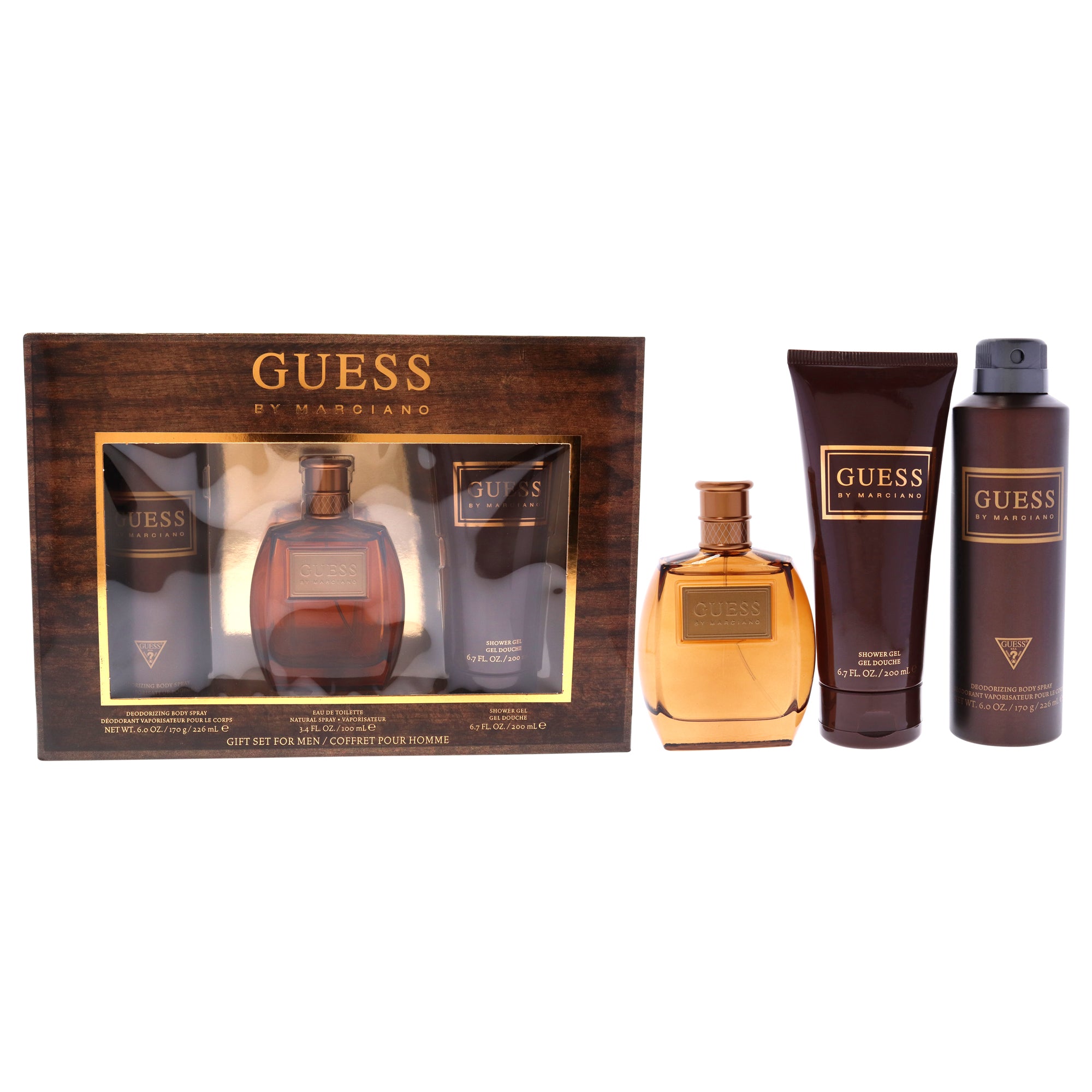 Guess by Marciano by Guess for Men 3 Pc Gift Set 3.4oz EDT Spray, 6.7oz Shower Gel, 6.0oz Deodorizing Body Spray