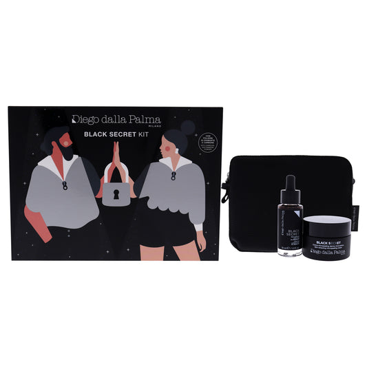 Black Secret Kit by Diego Dalla Palma for Women - 3 Pc 1.7oz Skin Renewing Micropeeling Cream, 1oz Uniforming Purifying Serum, Bag