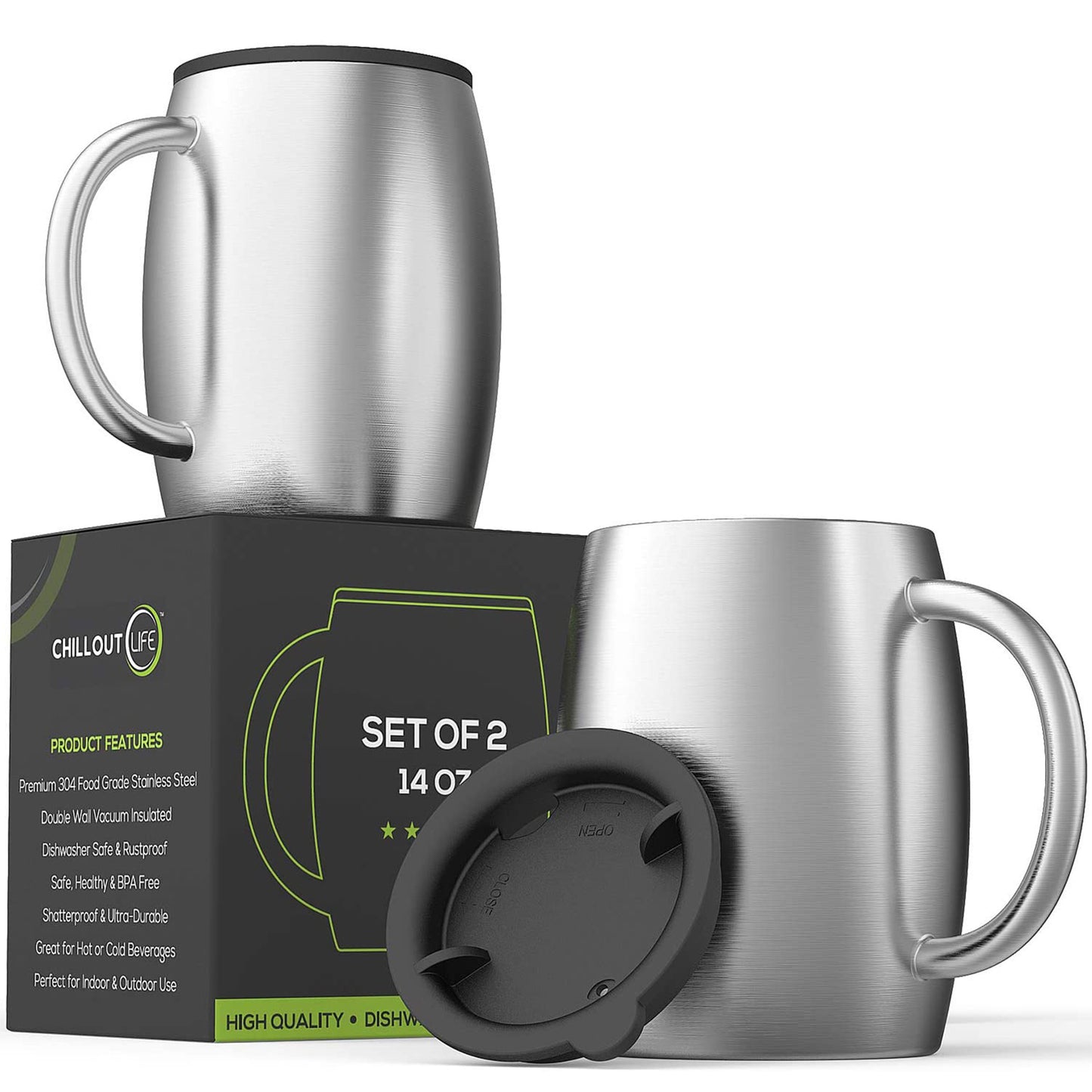 Stainless Steel Double Wall Coffee Mug with Lid