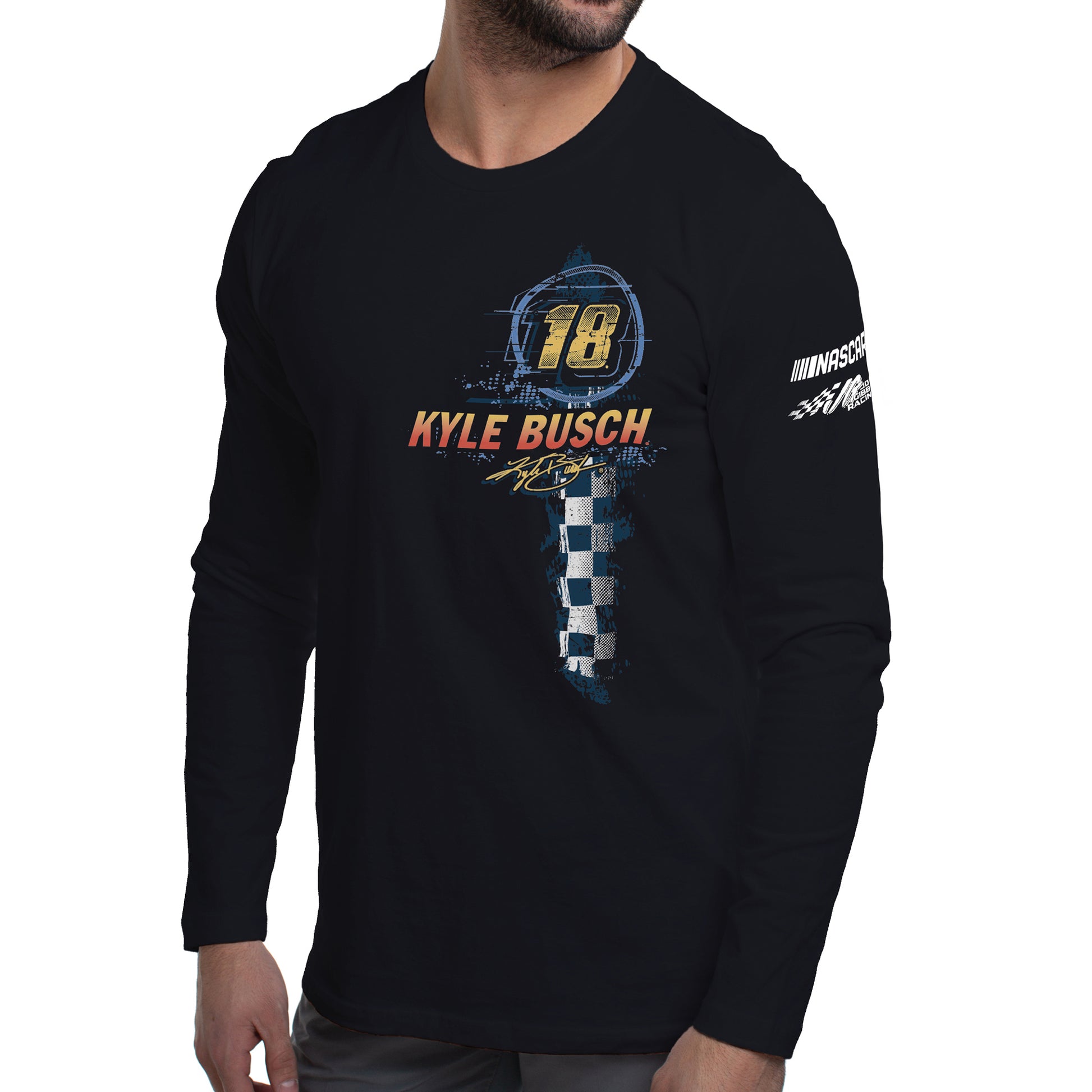 NASCAR Mens Classic Long Sleeve Crew Tee - Kyle Busch - 8 Black