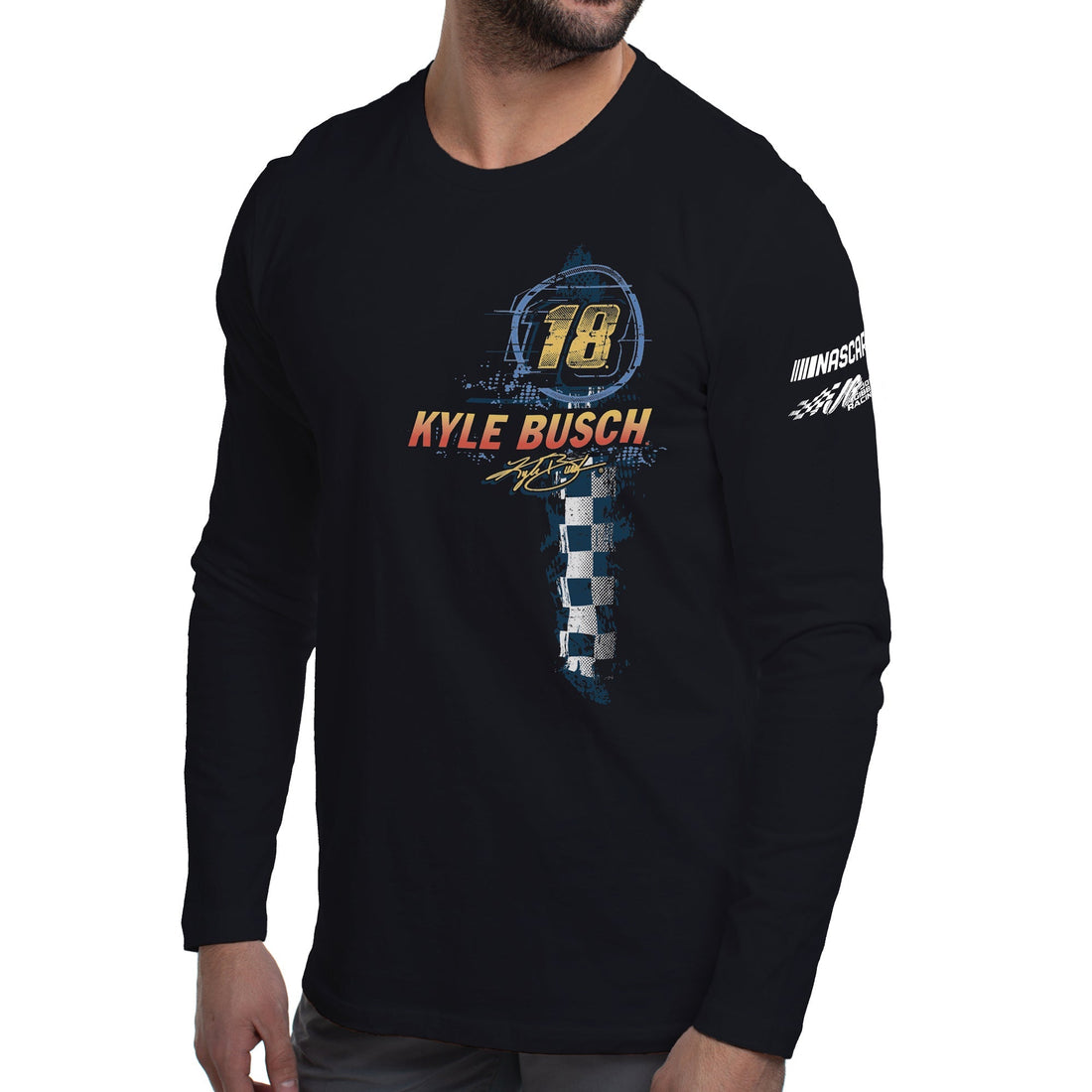 NASCAR Mens Classic Long Sleeve Crew Tee - Kyle Busch - 8 Black