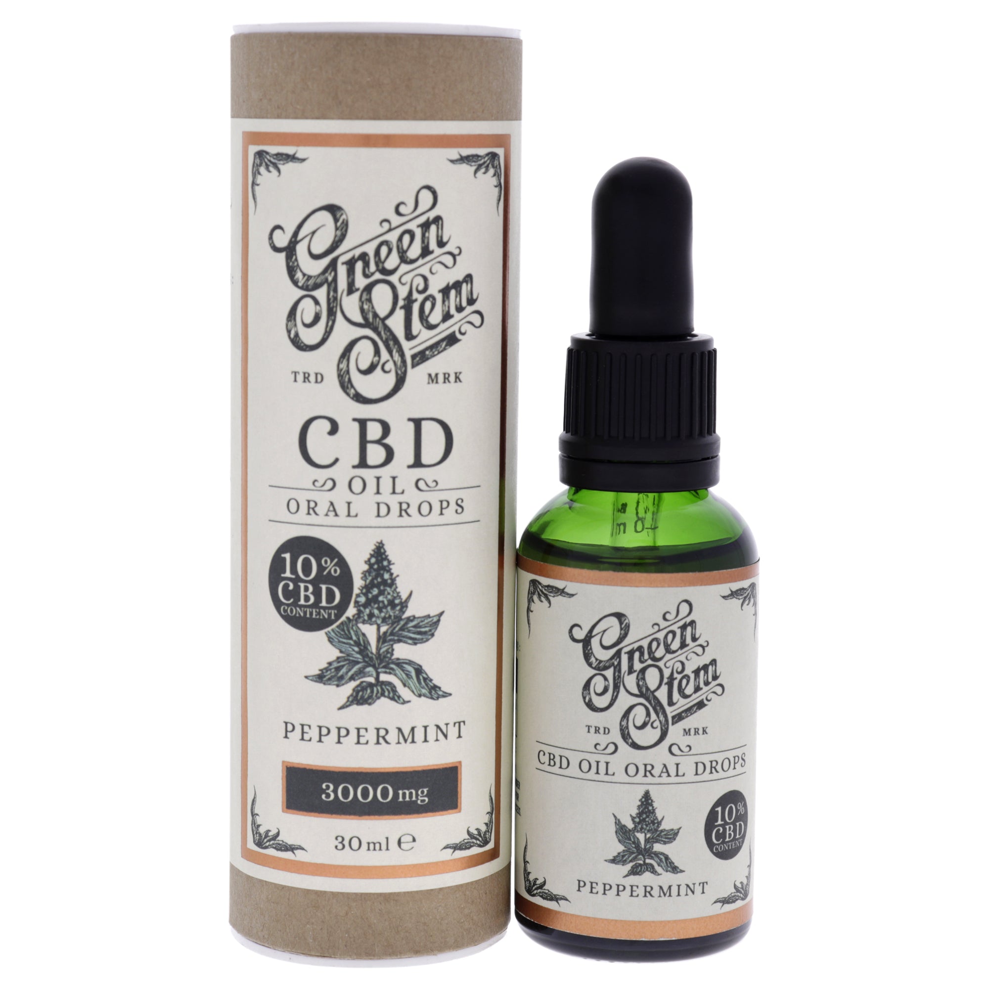 CBD Oil Oral Drops 3000mg - Peppermint by Green Stem for Unisex - 1 oz Drops