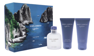 Light Blue by Dolce and Gabbana for Men 3 Pc Gift Set 4.2oz EDT Spray, 1.6oz After Shave Balm, 1.6oz Shower Gel