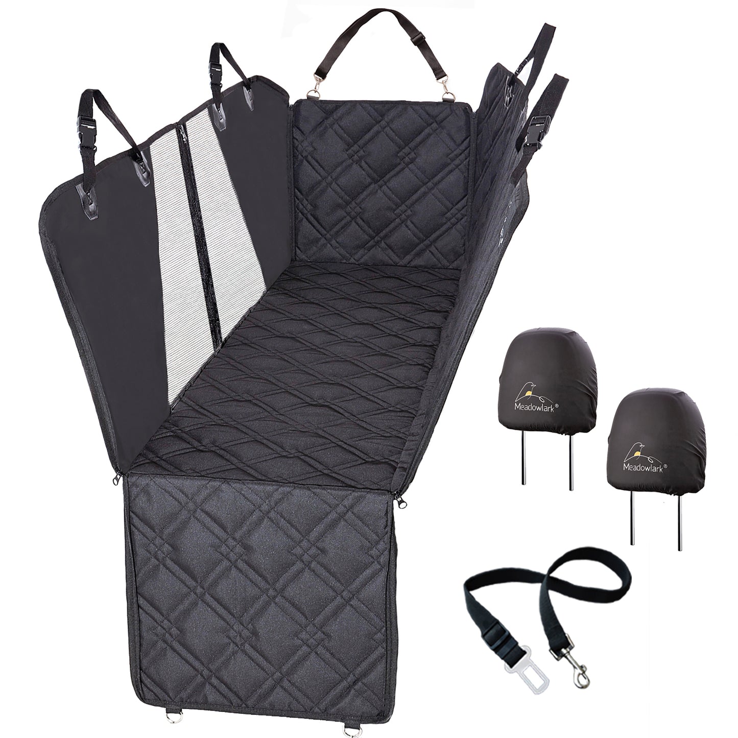 Dog Seat Cover with Mesh Window - Standard Black