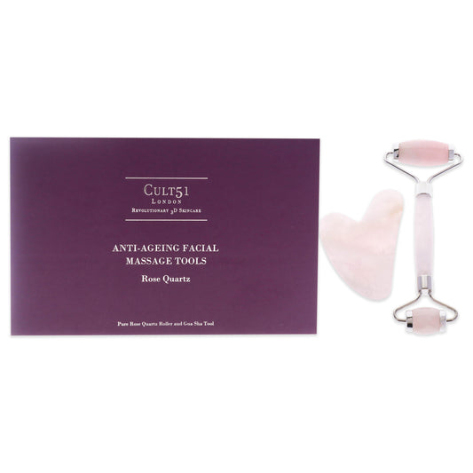Anti-Ageing Facial Massage Tools by Cult51 for Unisex - 2 Pc Pure Rose Quartz Roller, Gua Sha Tool