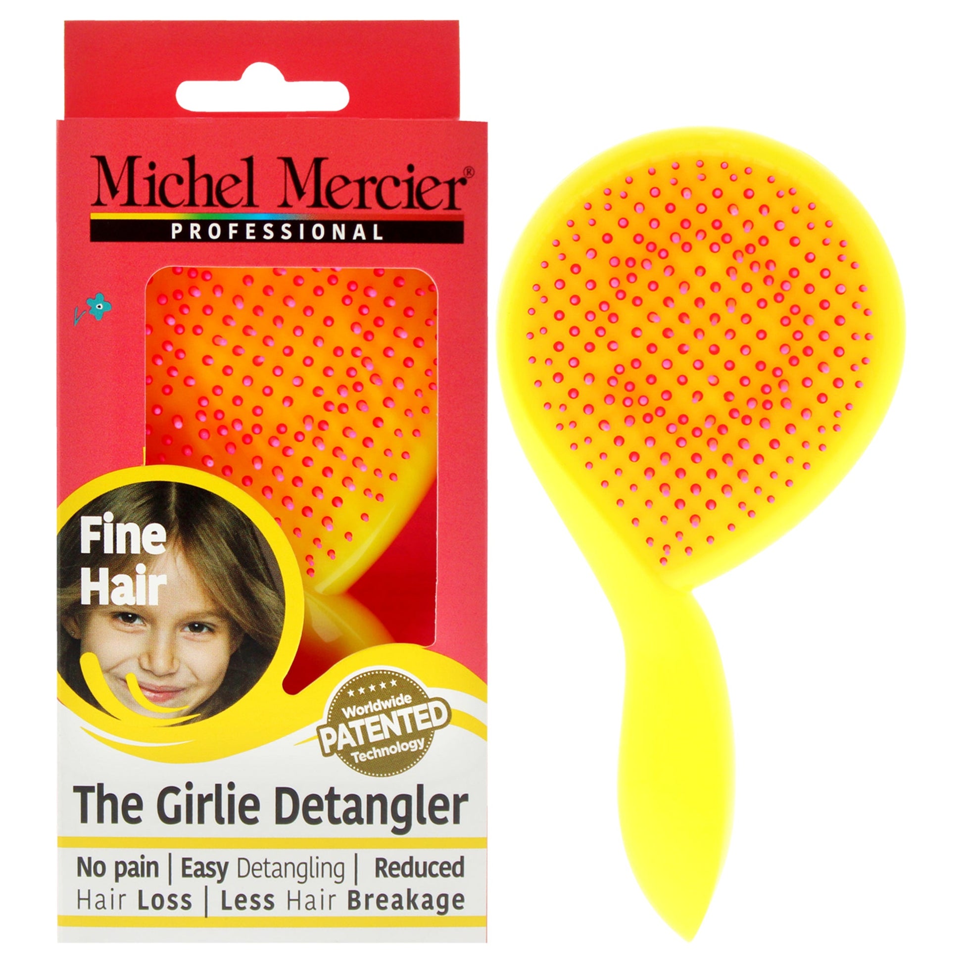 The Girlie Detangler Brush Fine Hair - Pink-Yellow