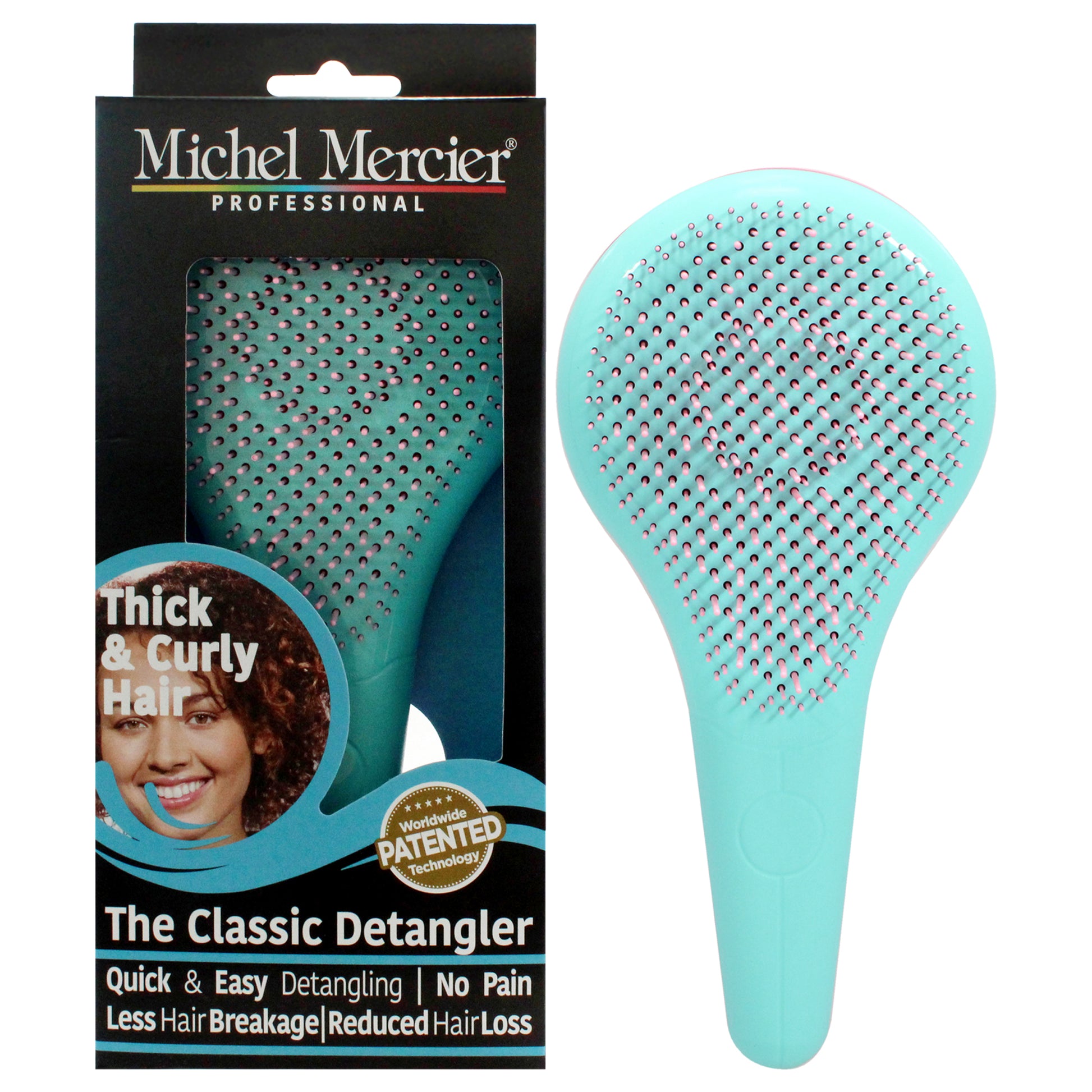 The Classic Detangler Thick and Curly Hair - Pink-Turquoise