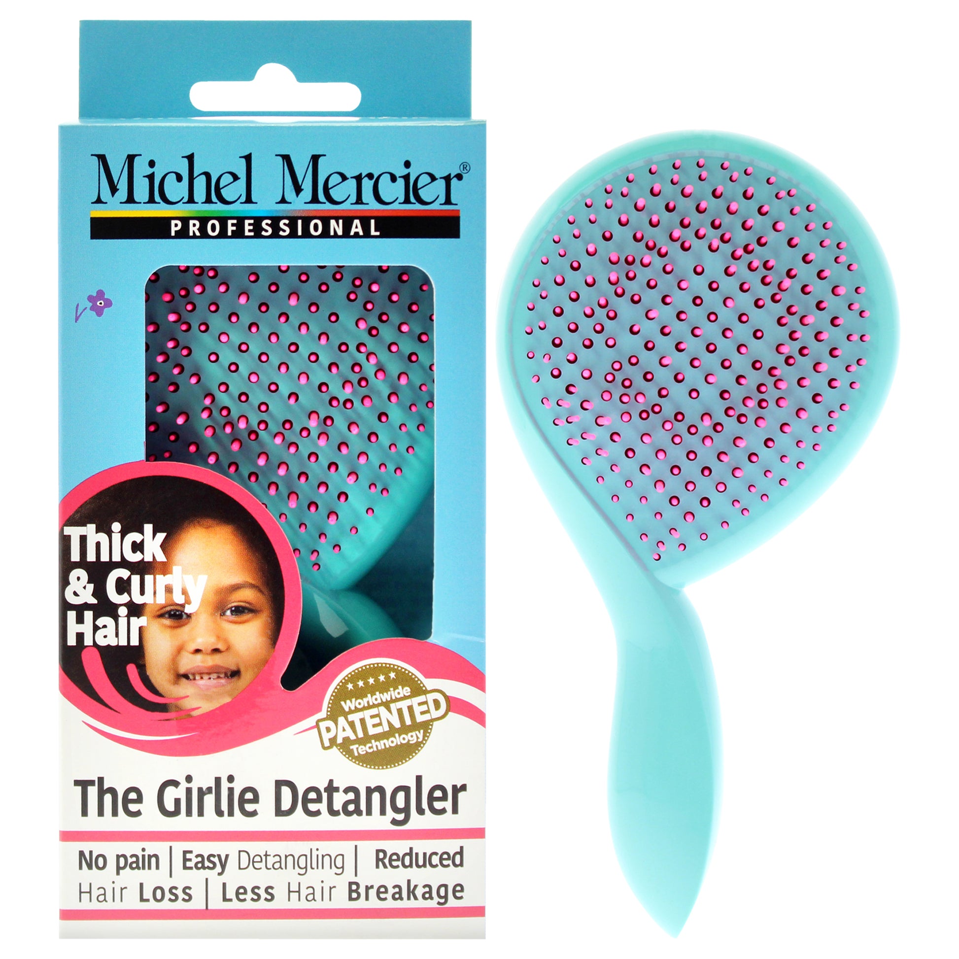 The Girlie Detangle Brush Thick and Curly Hair - Turquoise-Pink