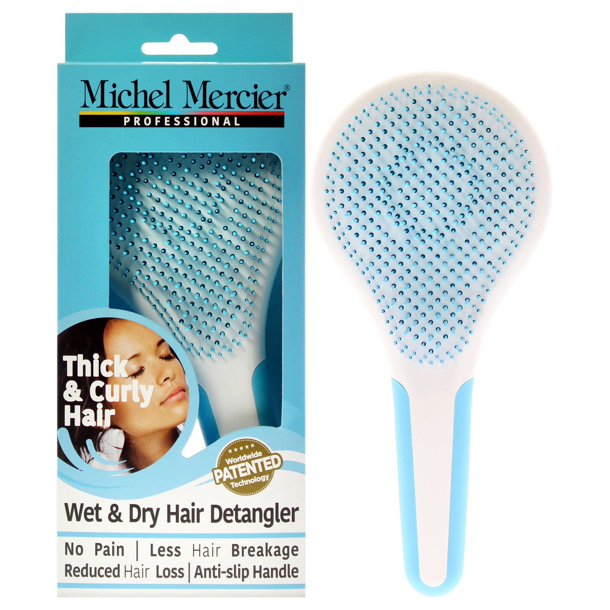 Wet and Dry Hair Detangler Thick and Curly Hair - Blue-White by Michel Mercier for Women - 1 Pc Hair Brush