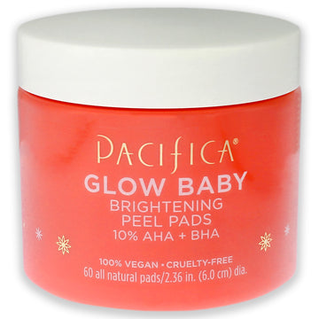 Glow Baby Brightening Peel Pads 10 Percent AHA Plus BHA by Pacifica for Unisex - 60 Pc Pads