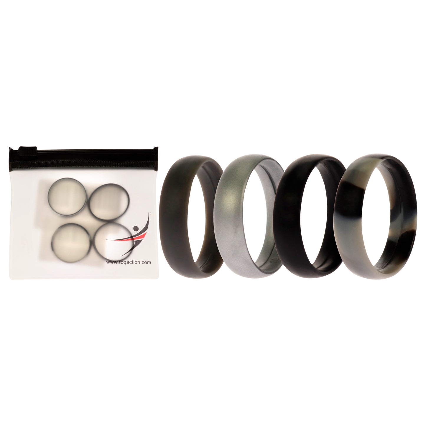 ROQ Silicone Wedding 6mm Smooth Ring Set - Black Camo