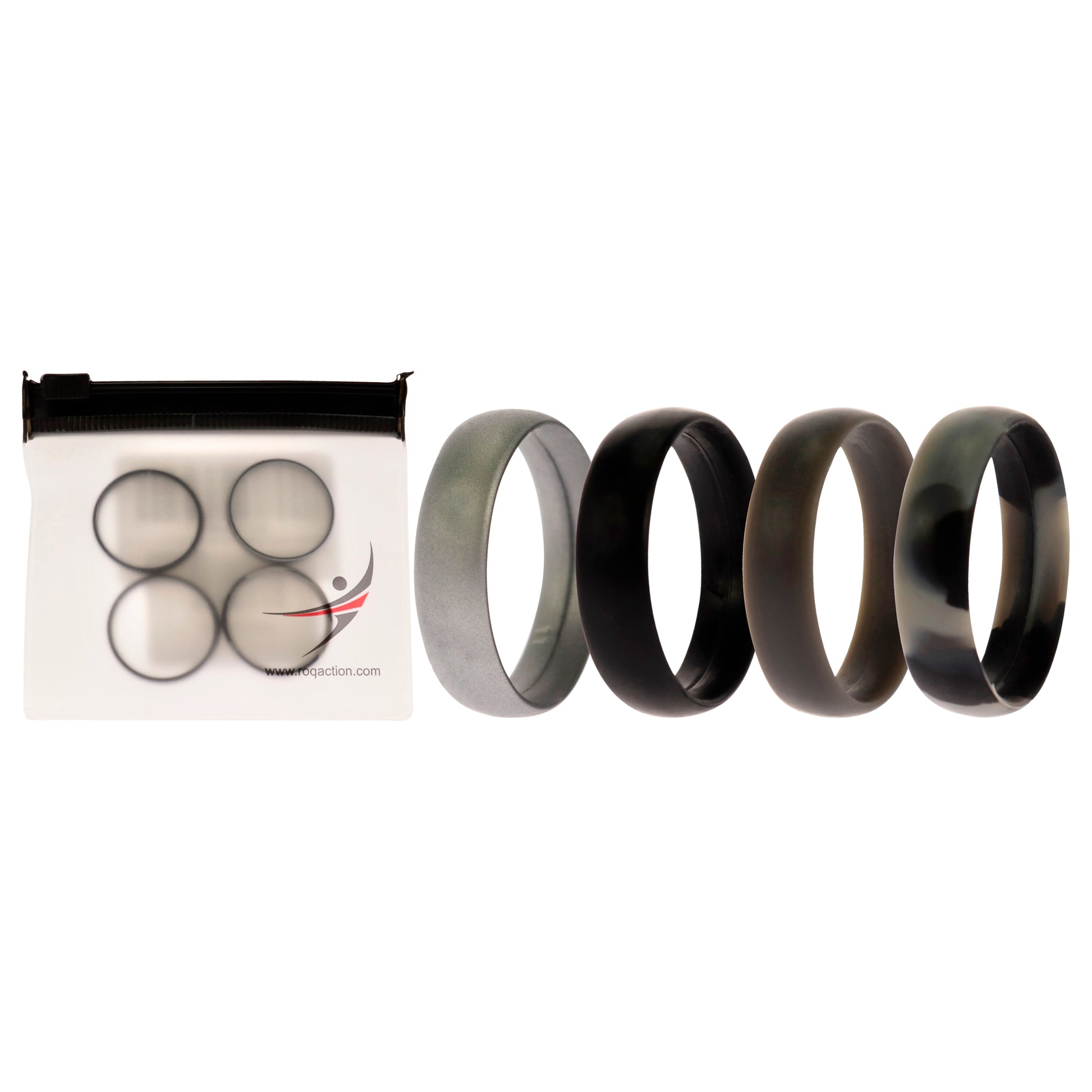 ROQ Silicone Wedding 6mm Smooth Ring Set - Black Camo