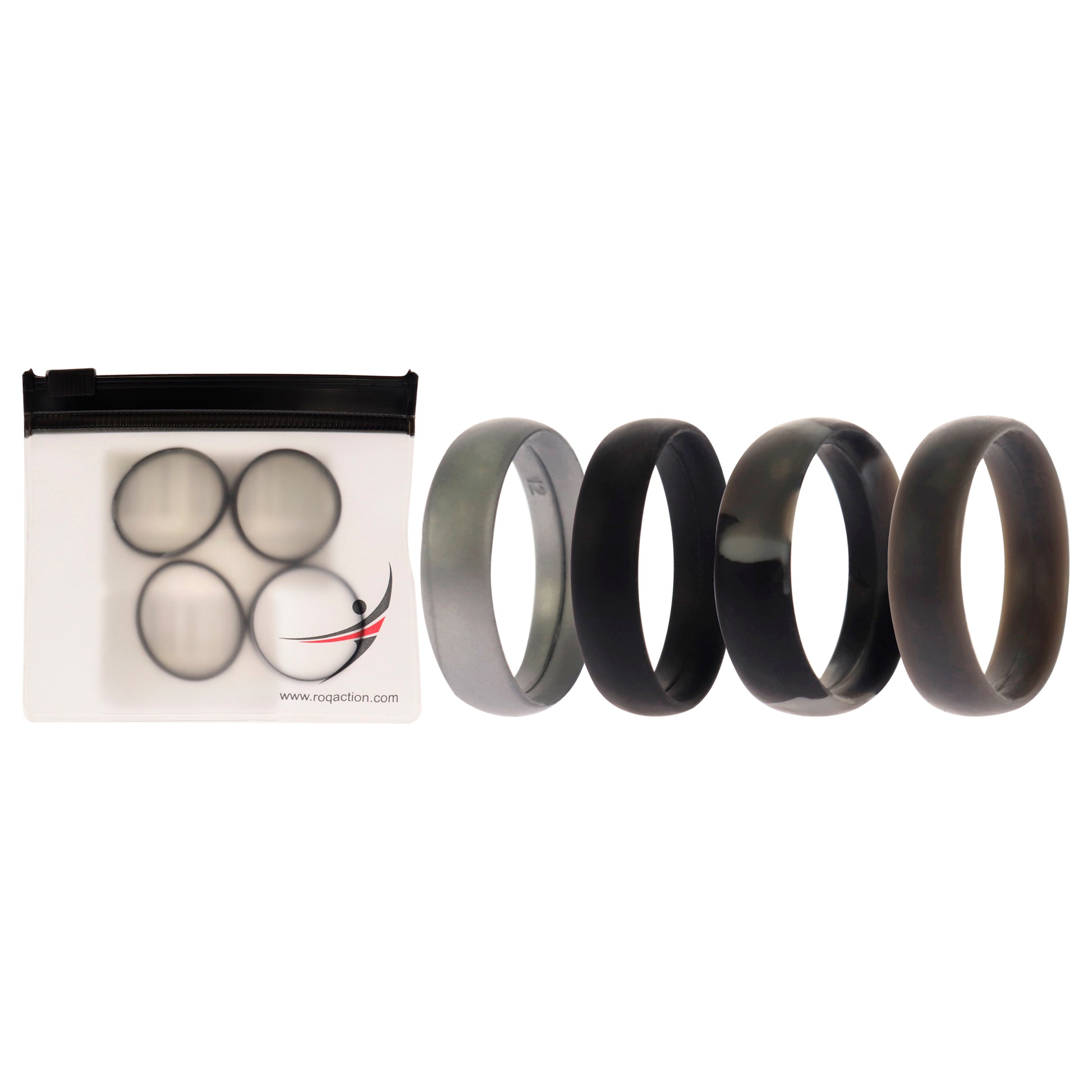 ROQ Silicone Wedding 6mm Smooth Ring Set - Black Camo