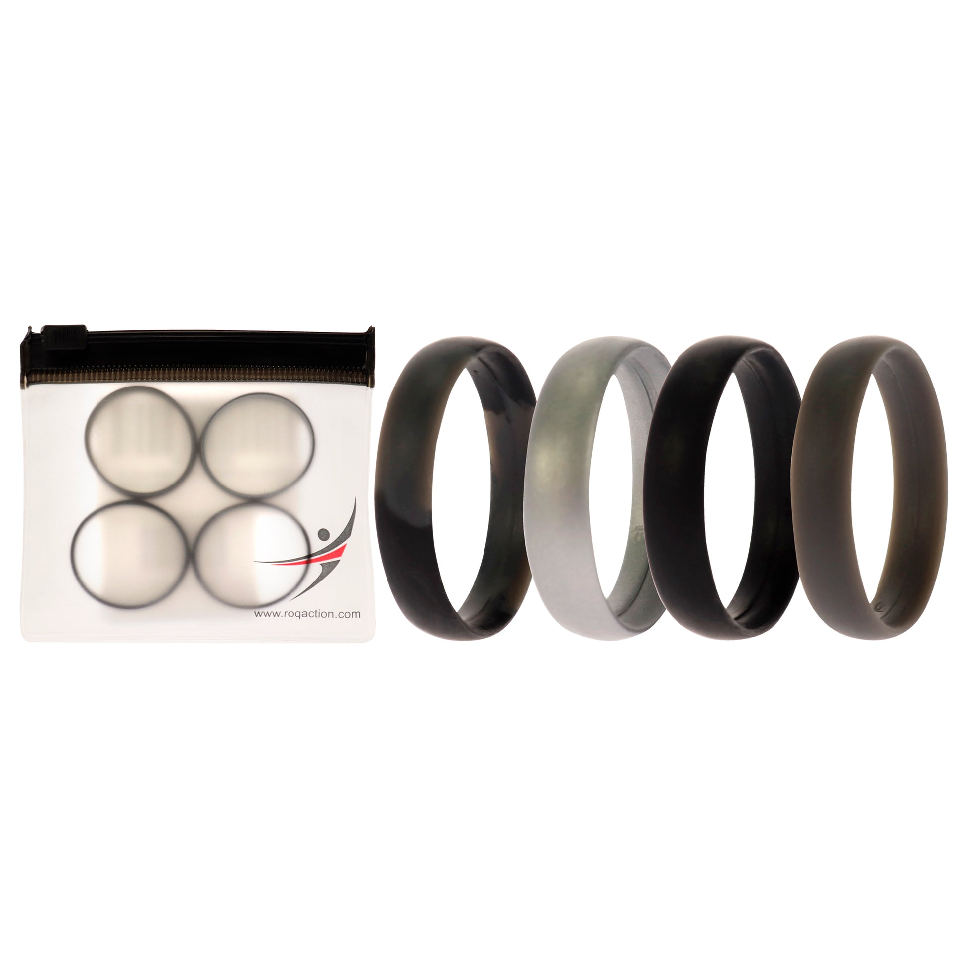 ROQ Silicone Wedding 6mm Smooth Ring Set - Black Camo