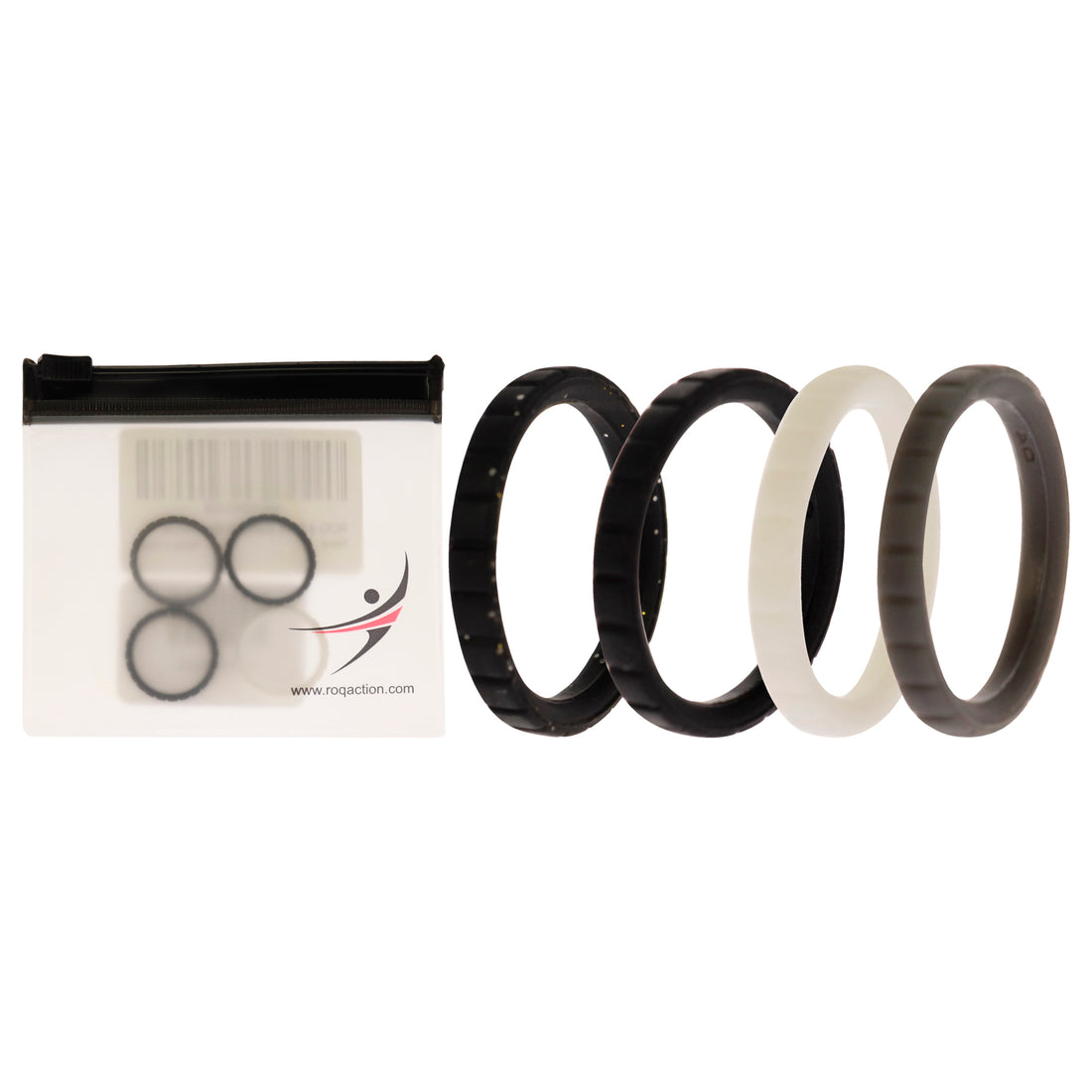 ROQ Silicone Wedding Stackble Lines Ring Set -Black-White