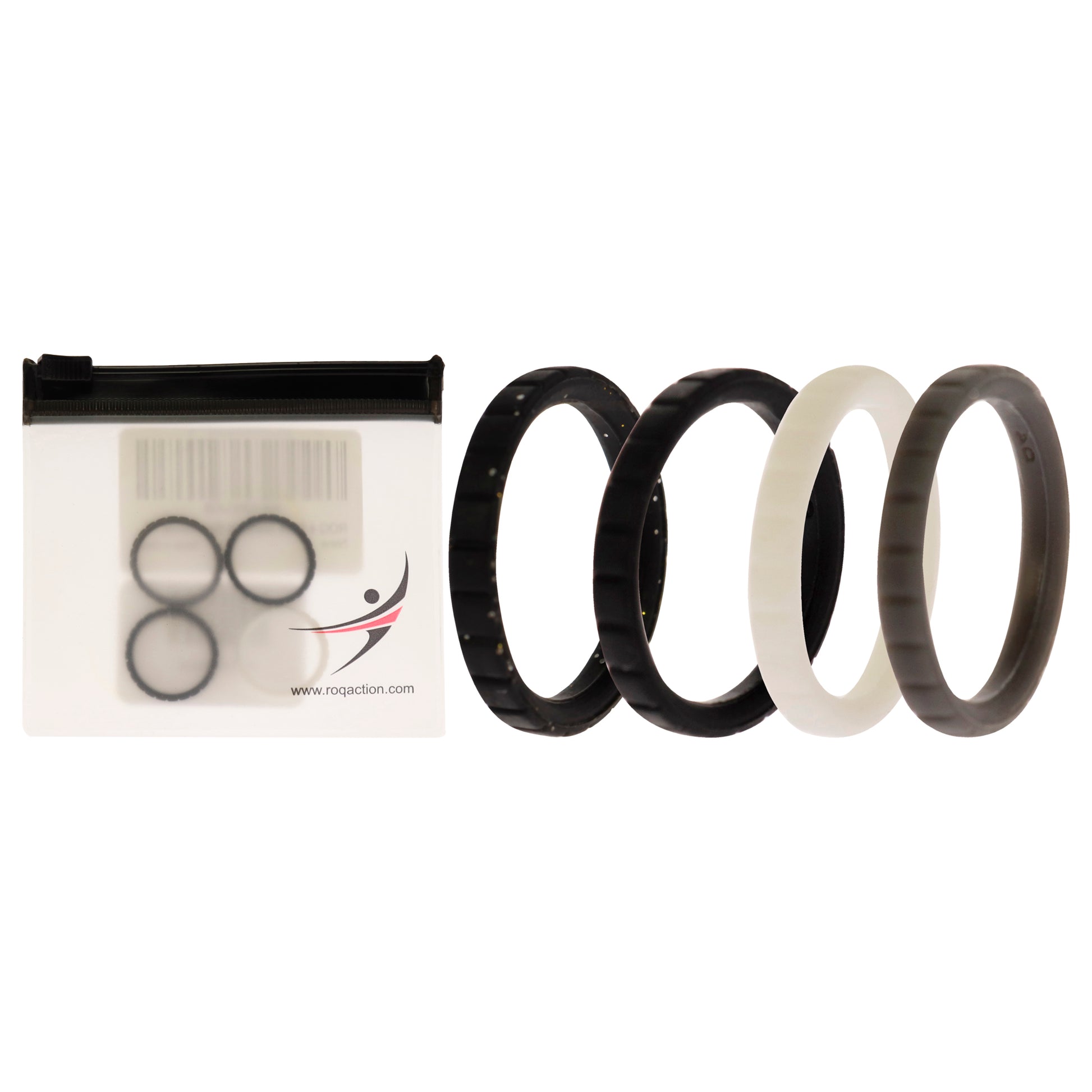 ROQ Silicone Wedding Stackble Lines Ring Set -Black-White