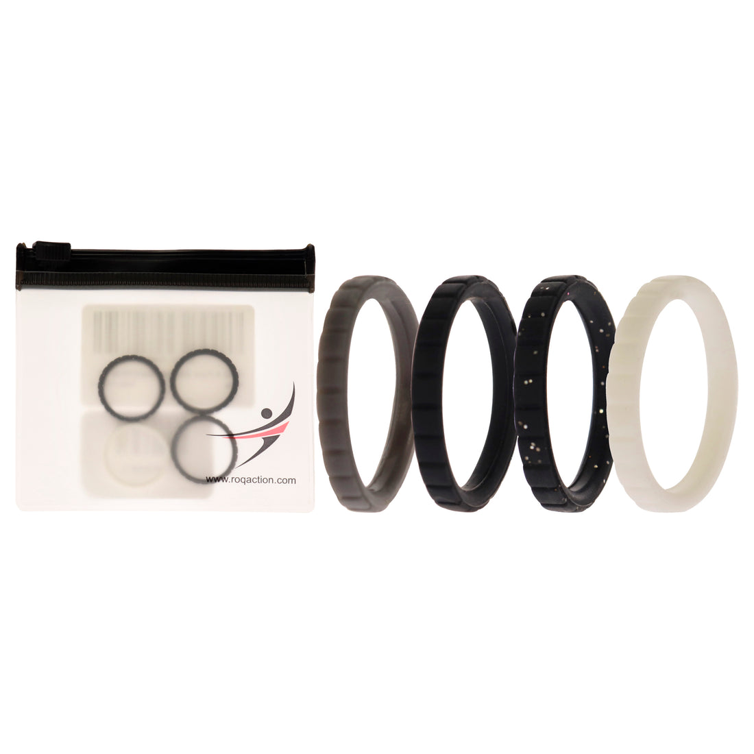 ROQ Silicone Wedding Stackble Lines Ring Set -Black-White