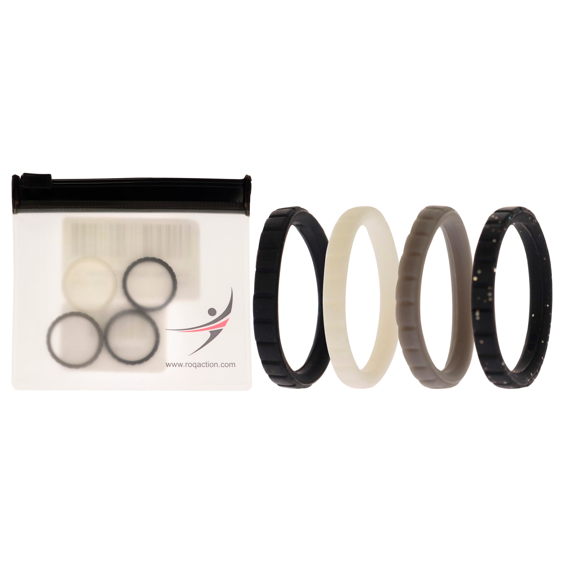 ROQ Silicone Wedding Stackble Lines Ring Set -Black-White