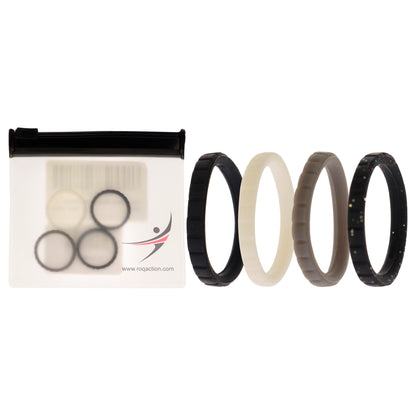 ROQ Silicone Wedding Stackble Lines Ring Set -Black-White