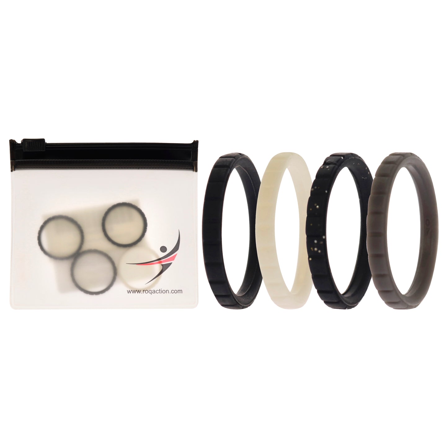 ROQ Silicone Wedding Stackble Lines Ring Set -Black-White