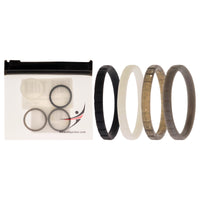 ROQ Silicone Wedding Stackble Lines Ring Set -Black-White