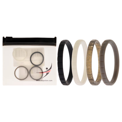 ROQ Silicone Wedding Stackble Lines Ring Set -Black-White