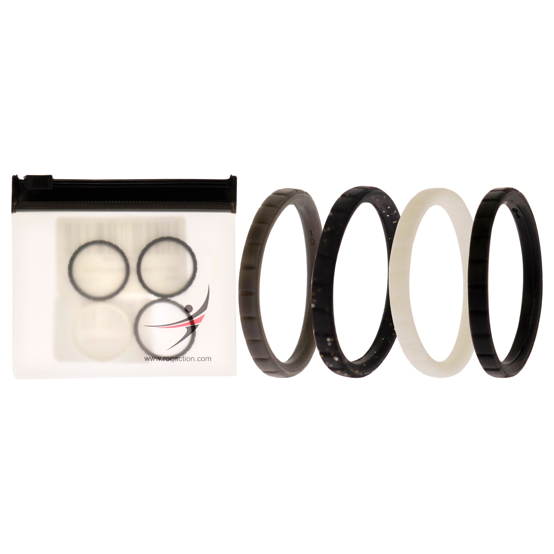 ROQ Silicone Wedding Stackble Lines Ring Set -Black-White