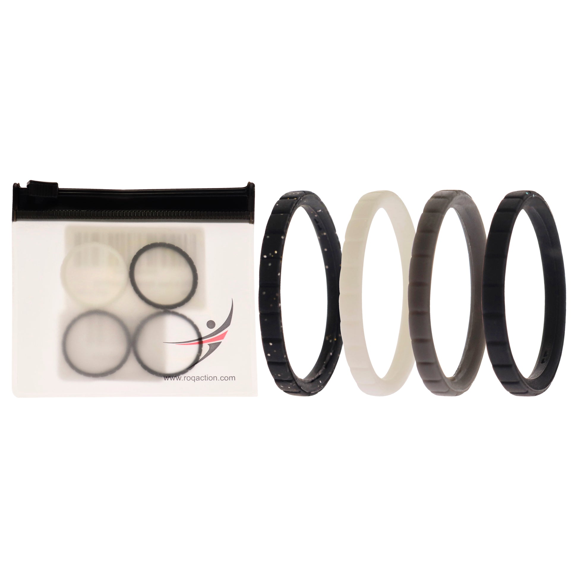 ROQ Silicone Wedding Stackble Lines Ring Set -Black-White