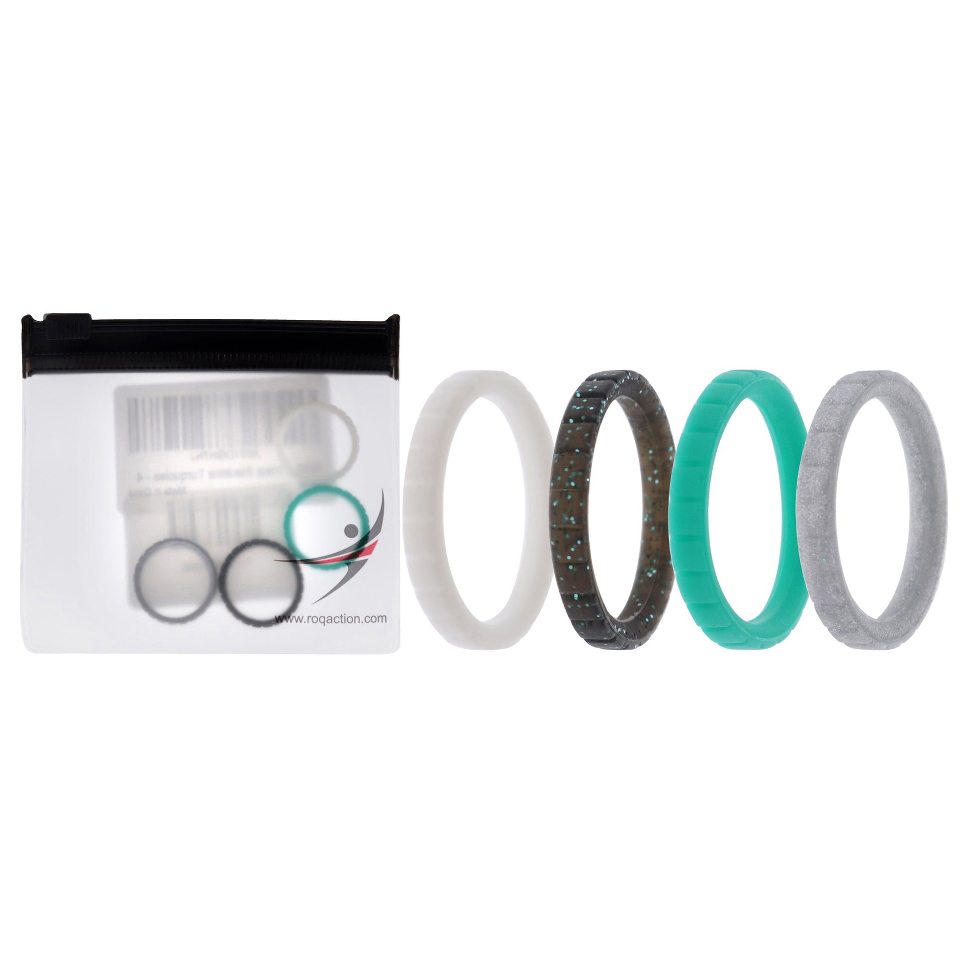 ROQ Silicone Wedding Stackble Lines Ring Set - Turquoise