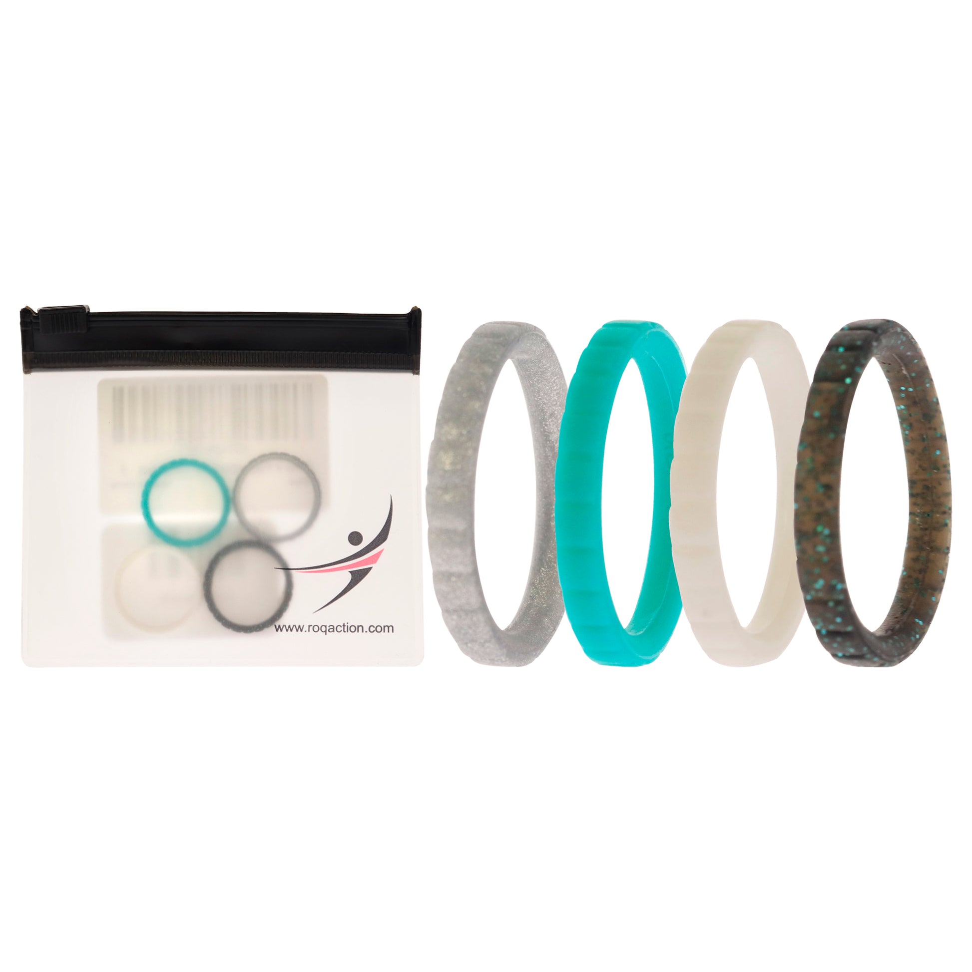 ROQ Silicone Wedding Stackble Lines Ring Set - Turquoise