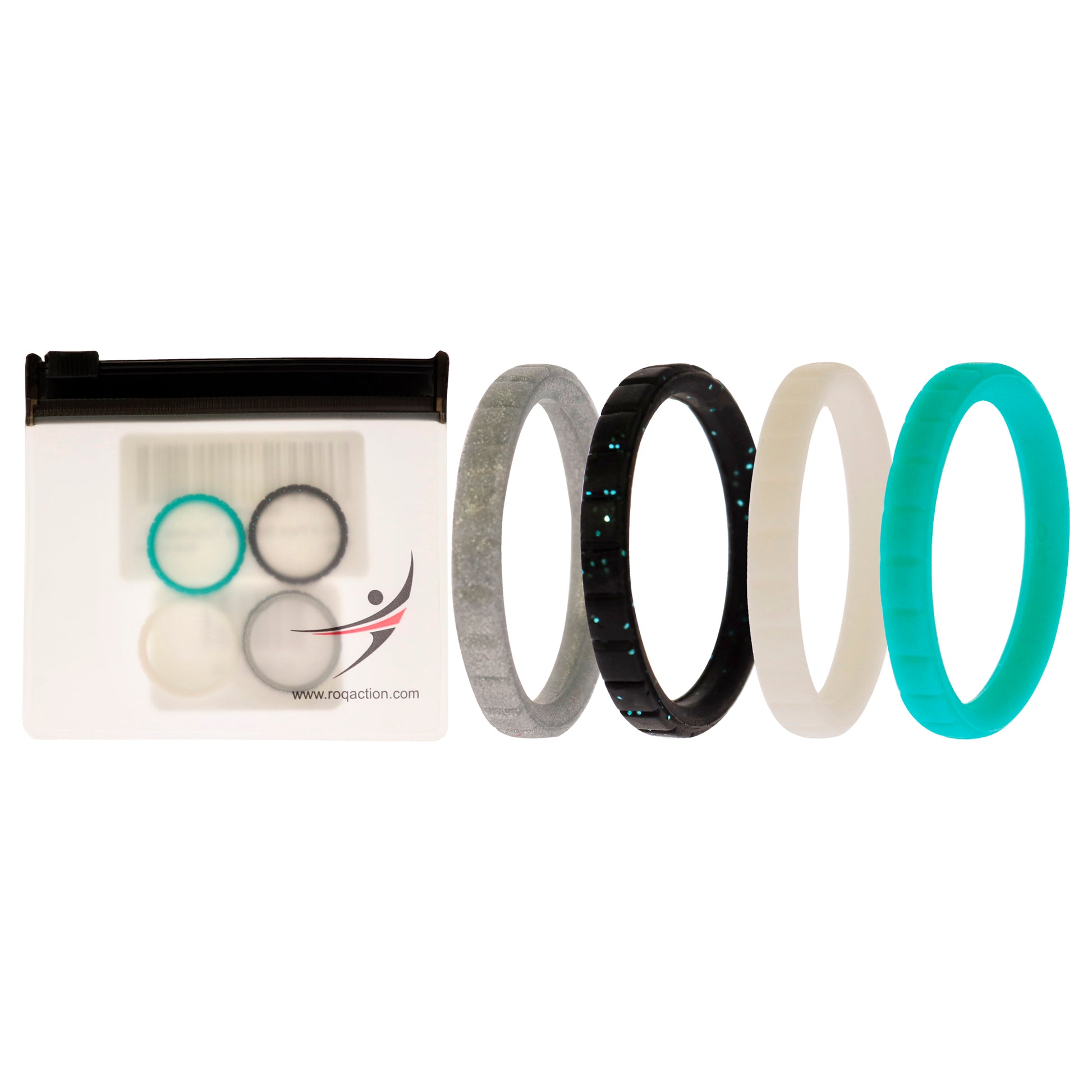 ROQ Silicone Wedding Stackble Lines Ring Set - Turquoise