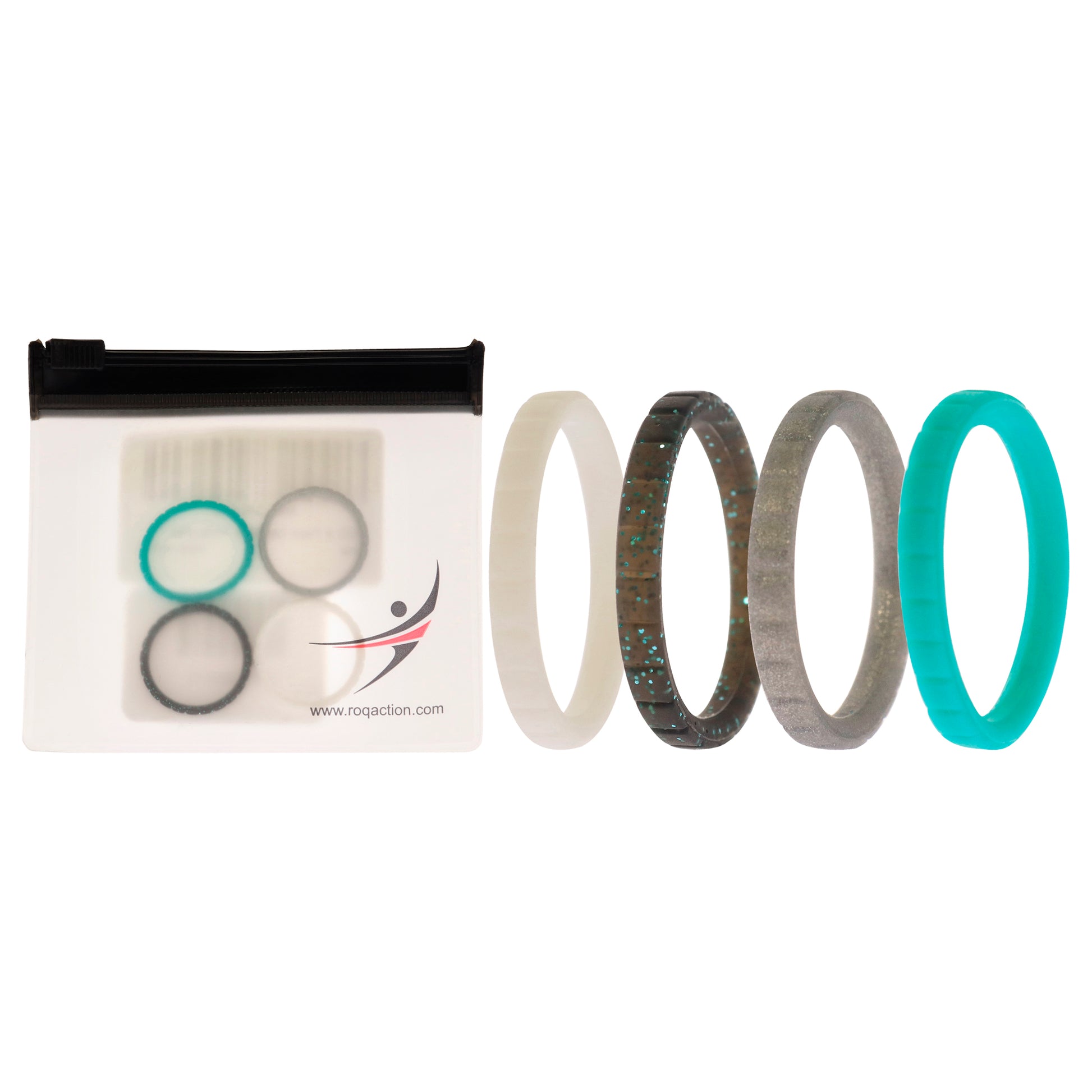 ROQ Silicone Wedding Stackble Lines Ring Set - Turquoise
