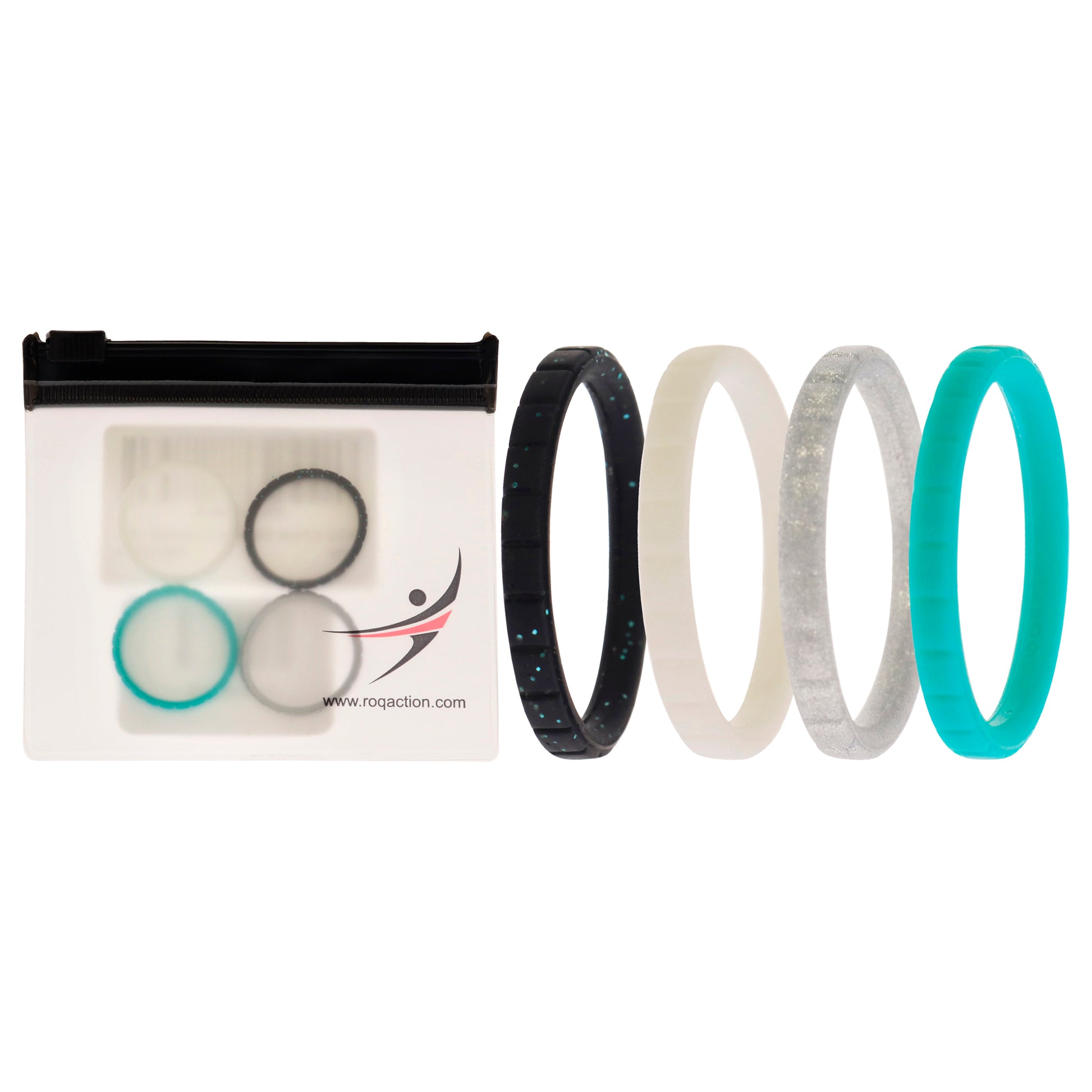 ROQ Silicone Wedding Stackble Lines Ring Set - Turquoise