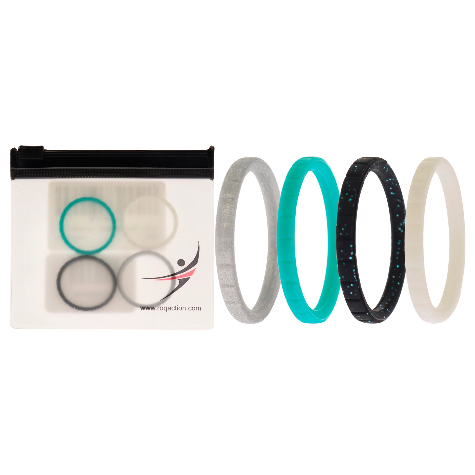 ROQ Silicone Wedding Stackble Lines Ring Set - Turquoise