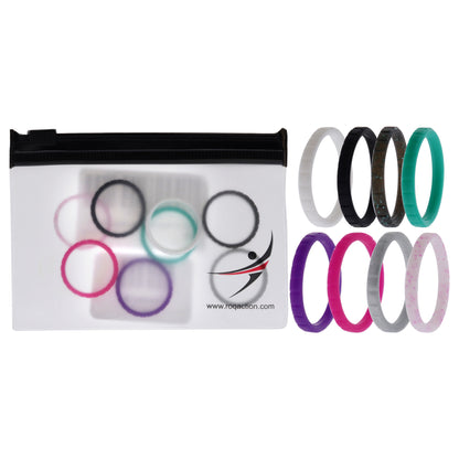 ROQ Silicone Wedding Stackble Lines Ring Set - MultiColor