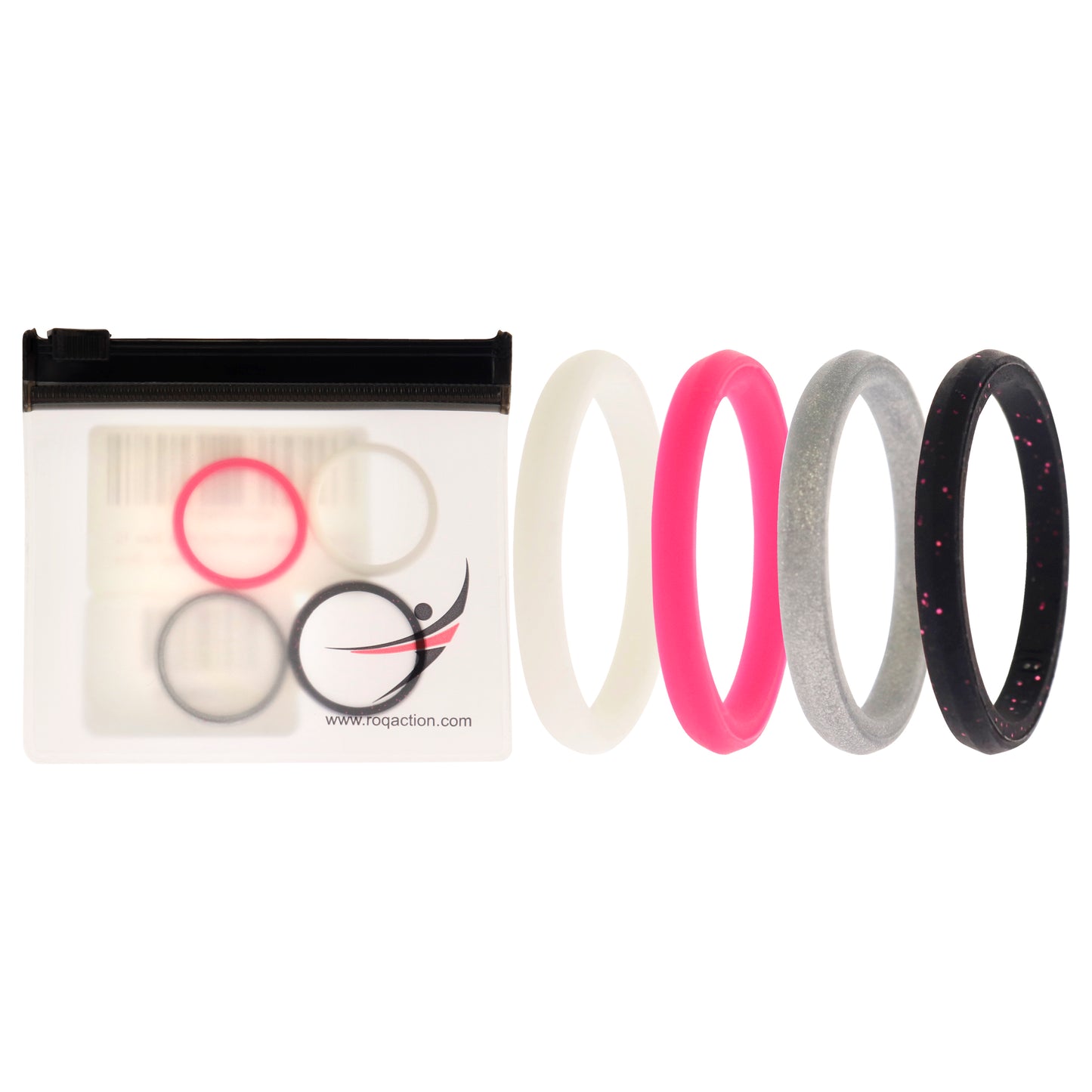 ROQ Silicone Wedding Stackble Point Ring Set - Pink